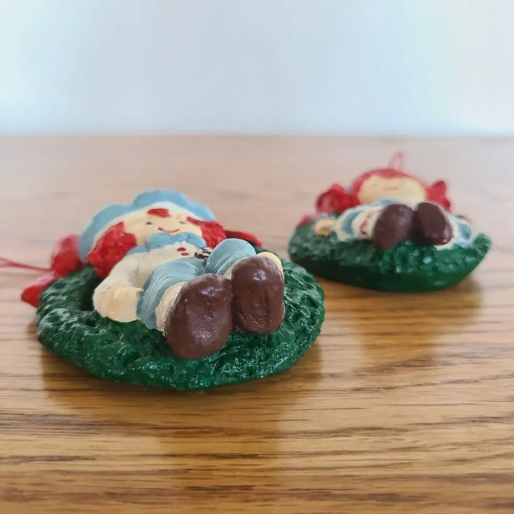 Vintage Raggedy Ann & Andy Inspired Hand Painted Christmas Ornaments Collectible